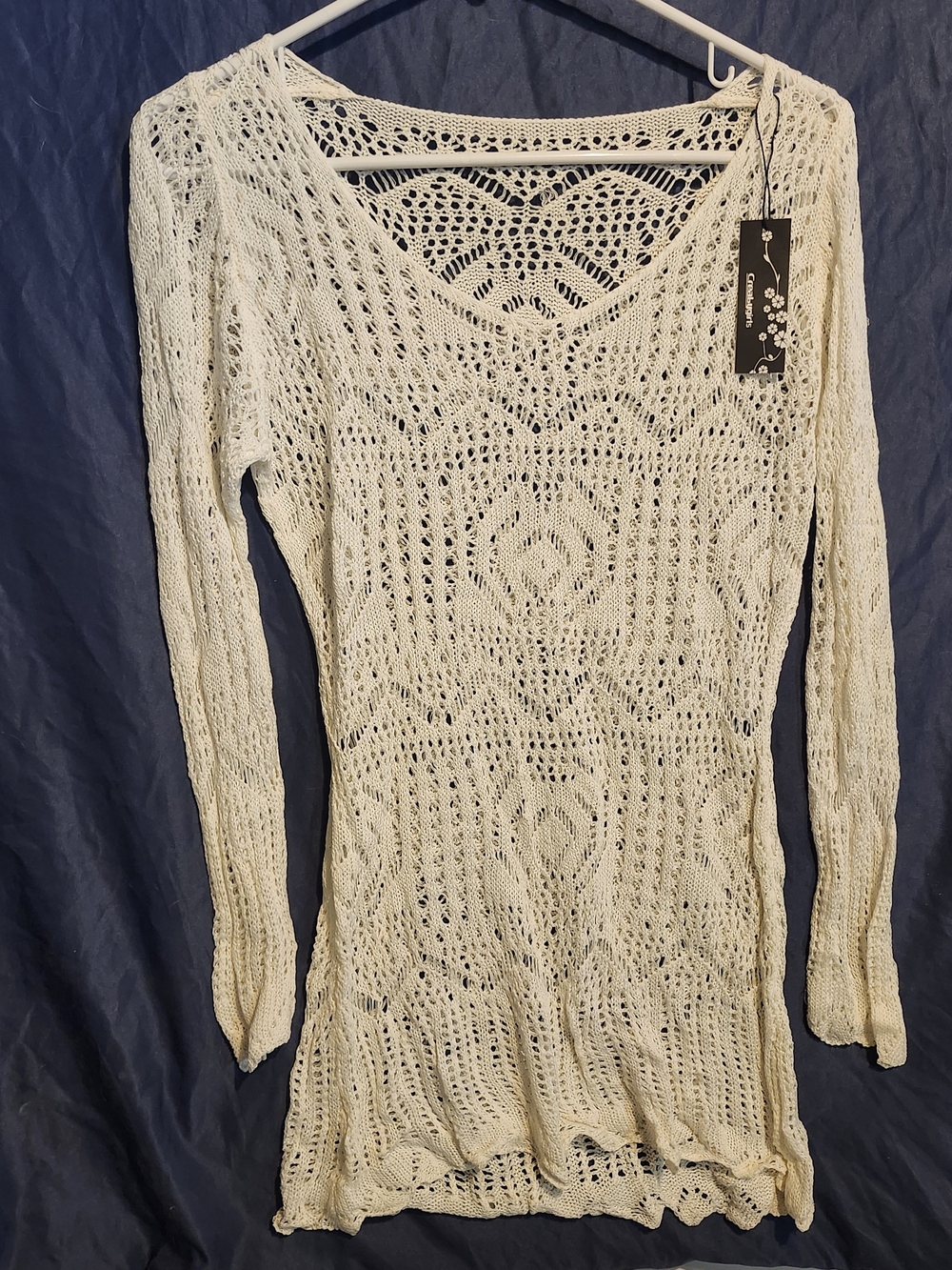 Cream Crochet Knit Long Sleeve Cover-Up by Creabygirls